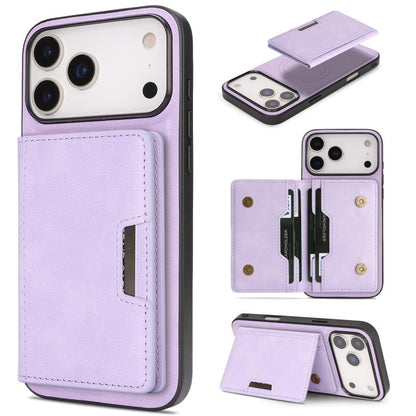 For iPhone 17 Pro Kalebol Strong MagSafe Magnetic Two-Fold Card Bag Leather Phone Case(Purple) by Kalebol