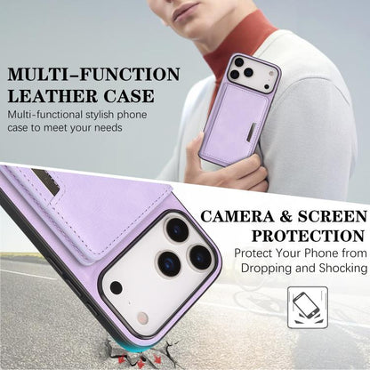 For iPhone 17 Pro Kalebol Strong MagSafe Magnetic Two-Fold Card Bag Leather Phone Case(Purple) by Kalebol