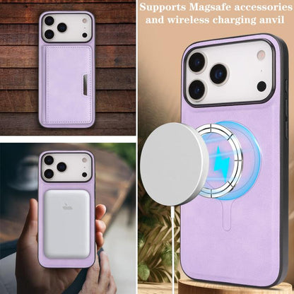 For iPhone 17 Pro Kalebol Strong MagSafe Magnetic Two-Fold Card Bag Leather Phone Case(Purple) by Kalebol