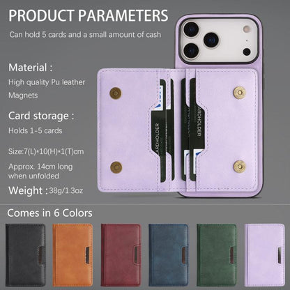 For iPhone 17 Pro Kalebol Strong MagSafe Magnetic Two-Fold Card Bag Leather Phone Case(Purple) by Kalebol