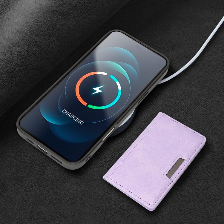 For iPhone 17 Pro Kalebol Strong MagSafe Magnetic Two-Fold Card Bag Leather Phone Case(Purple) by Kalebol