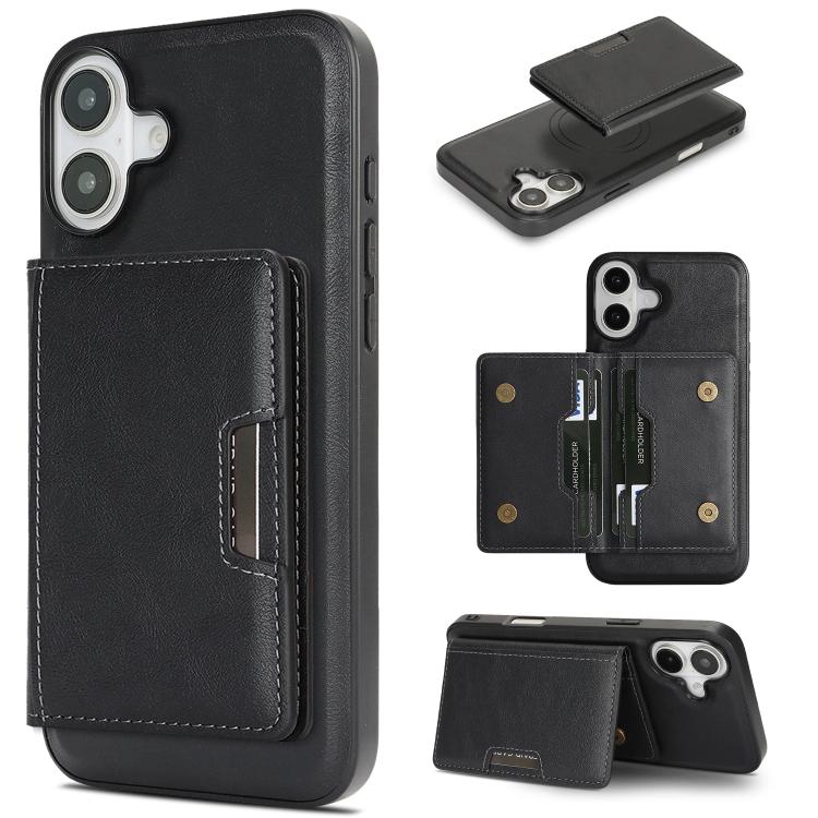 For iPhone 17 Kalebol Strong MagSafe Magnetic Two-Fold Card Bag Leather Phone Case(Black) by Kalebol