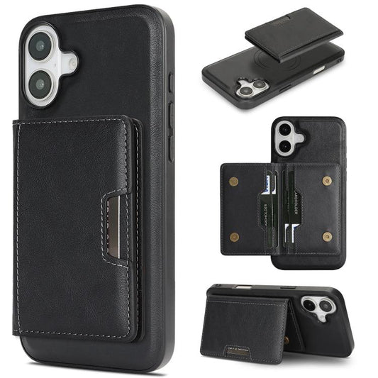 For iPhone 17 Kalebol Strong MagSafe Magnetic Two-Fold Card Bag Leather Phone Case(Black) by Kalebol