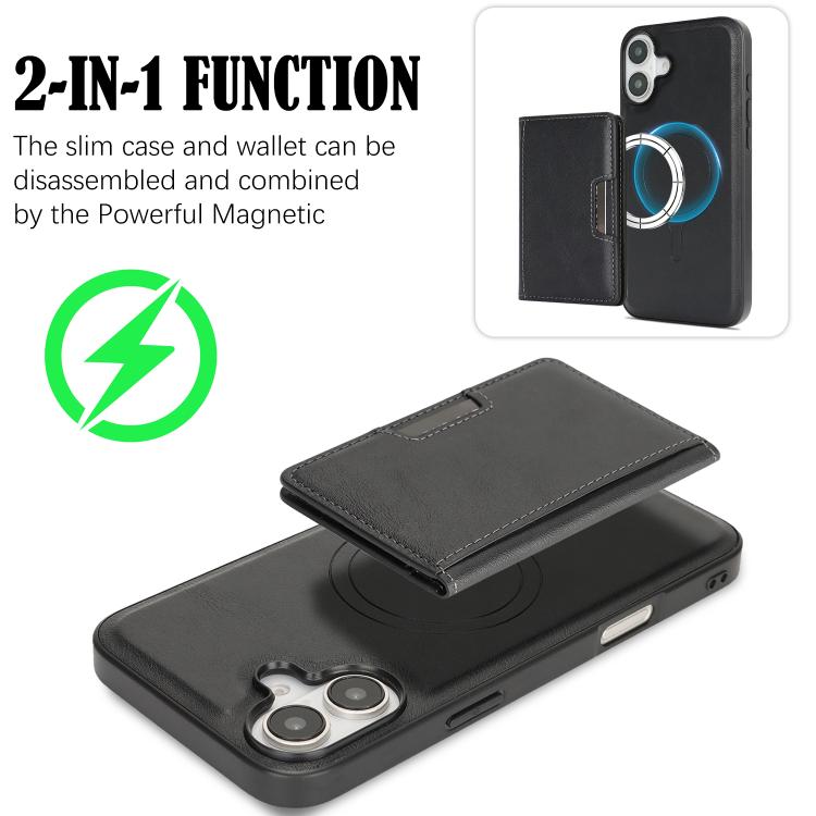 For iPhone 17 Kalebol Strong MagSafe Magnetic Two-Fold Card Bag Leather Phone Case(Black) by Kalebol