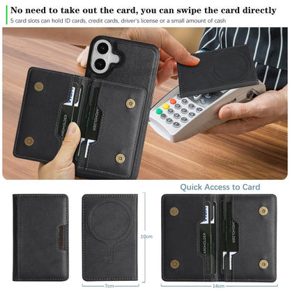 For iPhone 17 Kalebol Strong MagSafe Magnetic Two-Fold Card Bag Leather Phone Case(Black) by Kalebol