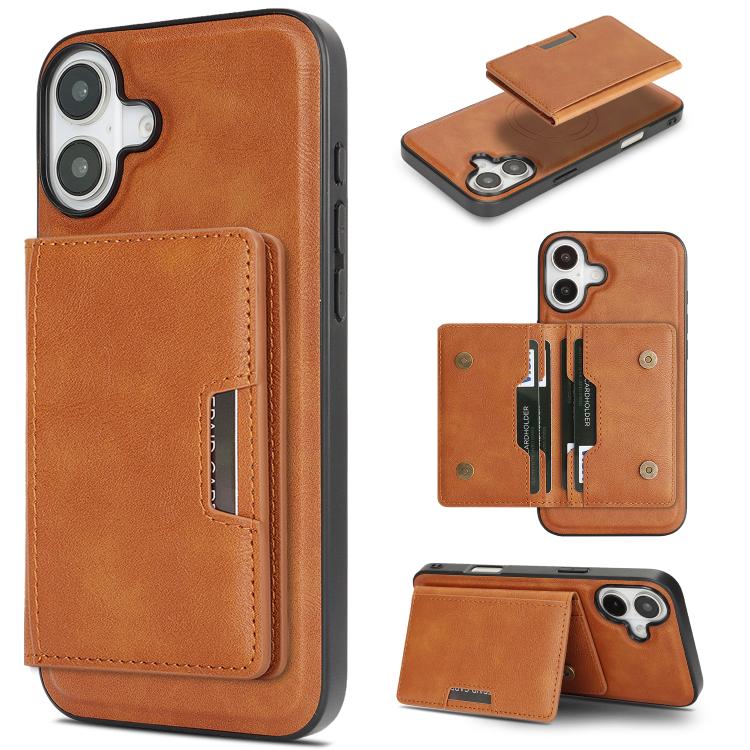 For iPhone 17 Kalebol Strong MagSafe Magnetic Two-Fold Card Bag Leather Phone Case(Brown) by Kalebol