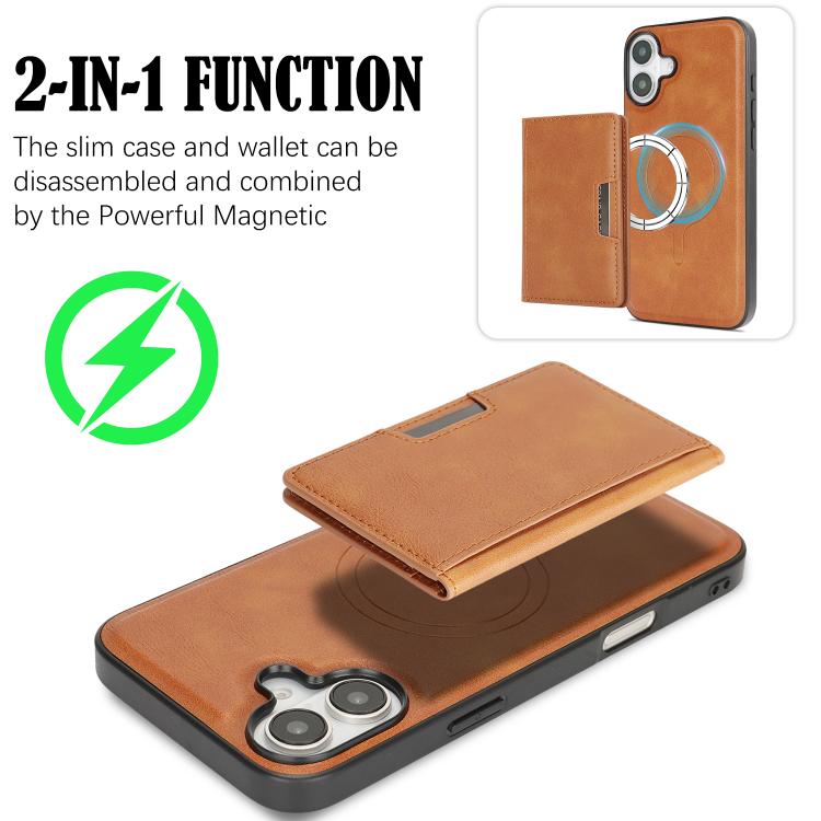 For iPhone 17 Kalebol Strong MagSafe Magnetic Two-Fold Card Bag Leather Phone Case(Brown) by Kalebol