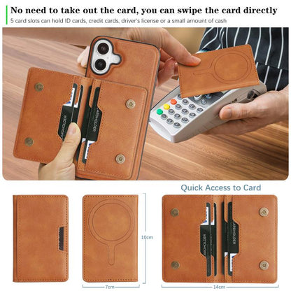 For iPhone 17 Kalebol Strong MagSafe Magnetic Two-Fold Card Bag Leather Phone Case(Brown) by Kalebol