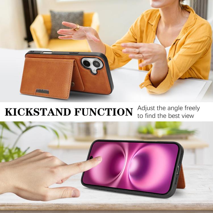 For iPhone 17 Kalebol Strong MagSafe Magnetic Two-Fold Card Bag Leather Phone Case(Brown) by Kalebol