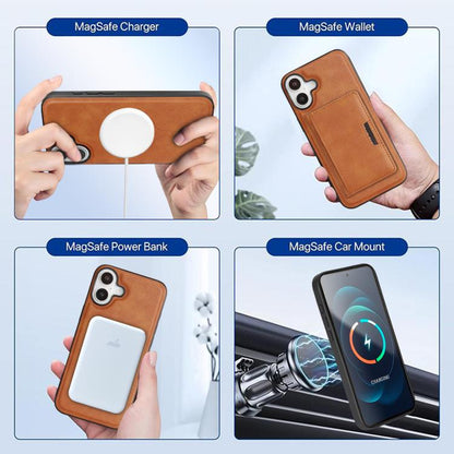 For iPhone 17 Kalebol Strong MagSafe Magnetic Two-Fold Card Bag Leather Phone Case(Brown) by Kalebol