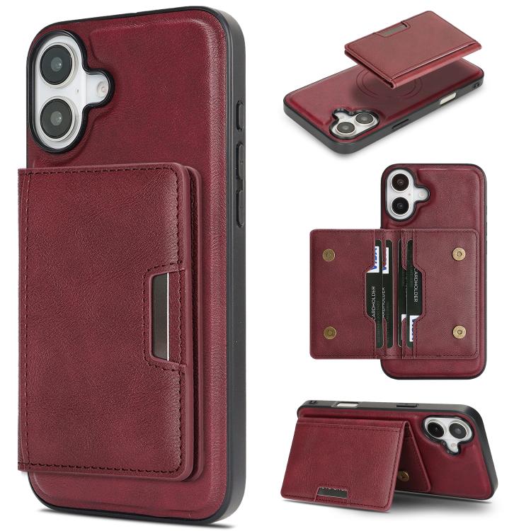 For iPhone 17 Kalebol Strong MagSafe Magnetic Two-Fold Card Bag Leather Phone Case(Red) by Kalebol