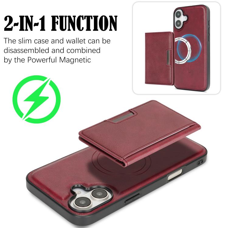 For iPhone 17 Kalebol Strong MagSafe Magnetic Two-Fold Card Bag Leather Phone Case(Red) by Kalebol