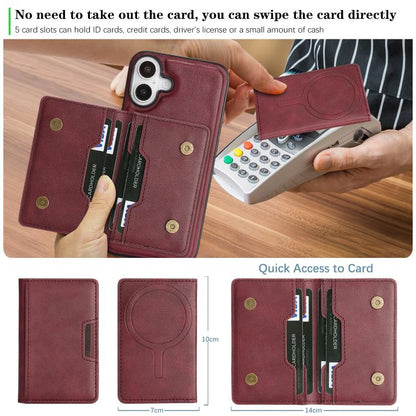 For iPhone 17 Kalebol Strong MagSafe Magnetic Two-Fold Card Bag Leather Phone Case(Red) by Kalebol