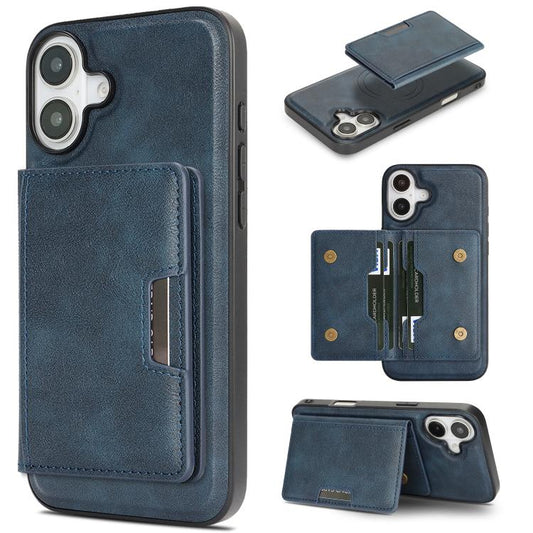 For iPhone 17 Kalebol Strong MagSafe Magnetic Two-Fold Card Bag Leather Phone Case(Blue) by Kalebol