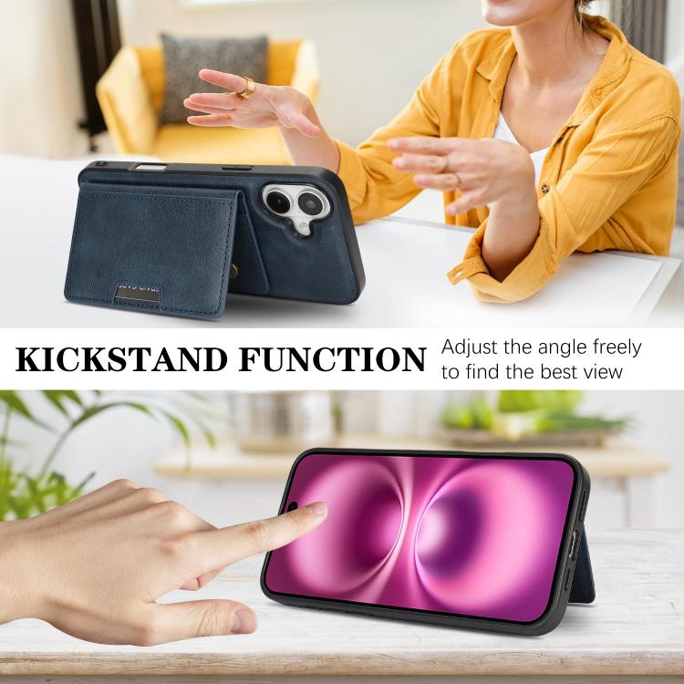 For iPhone 17 Kalebol Strong MagSafe Magnetic Two-Fold Card Bag Leather Phone Case(Blue) by Kalebol