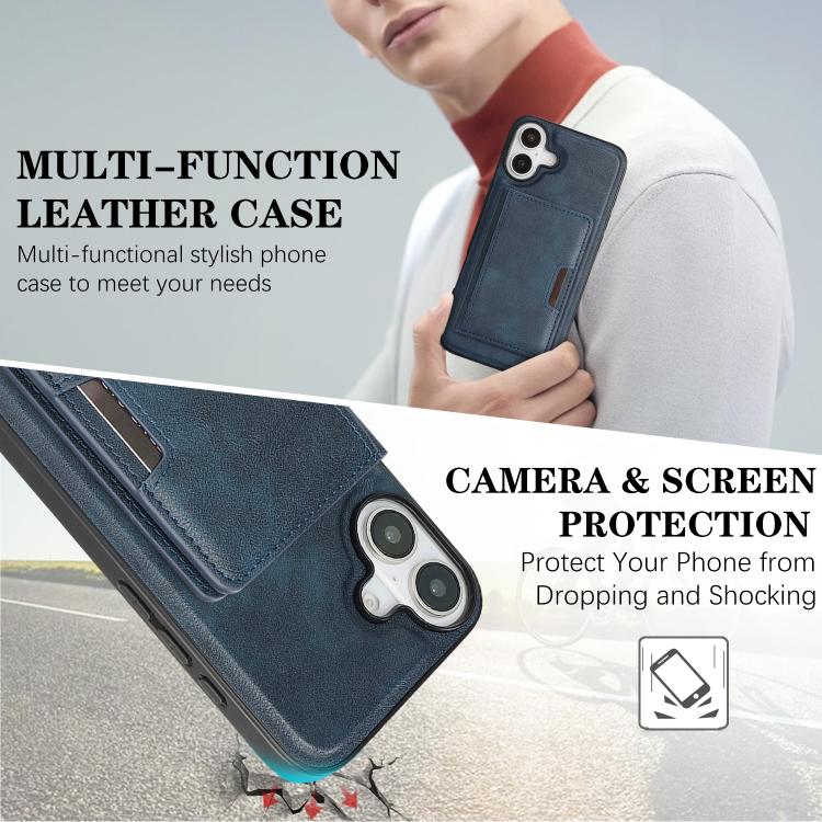 For iPhone 17 Kalebol Strong MagSafe Magnetic Two-Fold Card Bag Leather Phone Case(Blue) by Kalebol