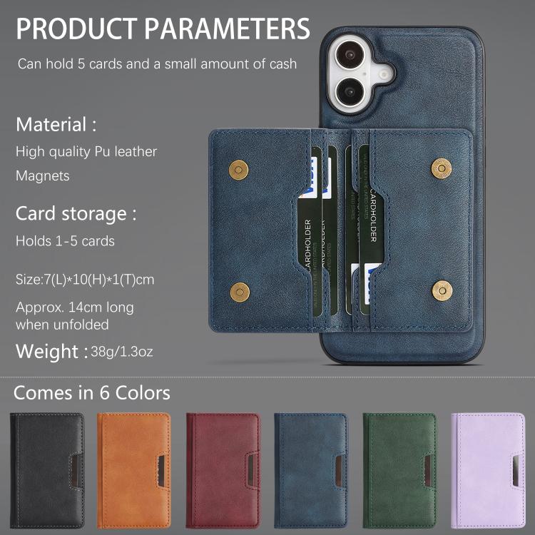 For iPhone 17 Kalebol Strong MagSafe Magnetic Two-Fold Card Bag Leather Phone Case(Blue) by Kalebol