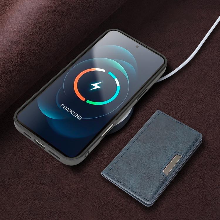 For iPhone 17 Kalebol Strong MagSafe Magnetic Two-Fold Card Bag Leather Phone Case(Blue) by Kalebol