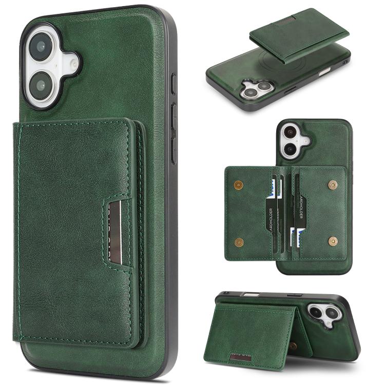 For iPhone 17 Kalebol Strong MagSafe Magnetic Two-Fold Card Bag Leather Phone Case(Green) by Kalebol