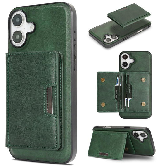 For iPhone 17 Kalebol Strong MagSafe Magnetic Two-Fold Card Bag Leather Phone Case(Green) by Kalebol