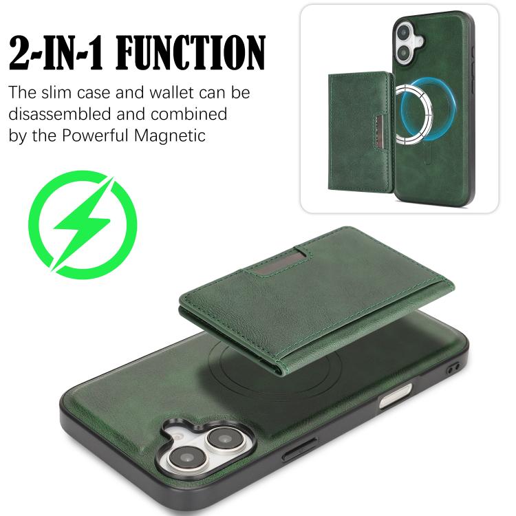 For iPhone 17 Kalebol Strong MagSafe Magnetic Two-Fold Card Bag Leather Phone Case(Green) by Kalebol