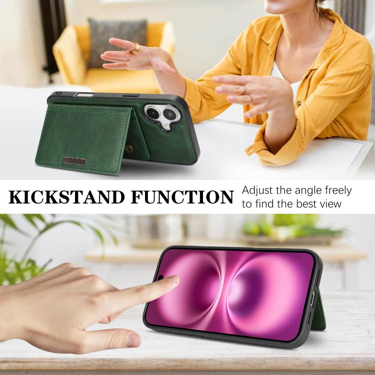 For iPhone 17 Kalebol Strong MagSafe Magnetic Two-Fold Card Bag Leather Phone Case(Green) by Kalebol