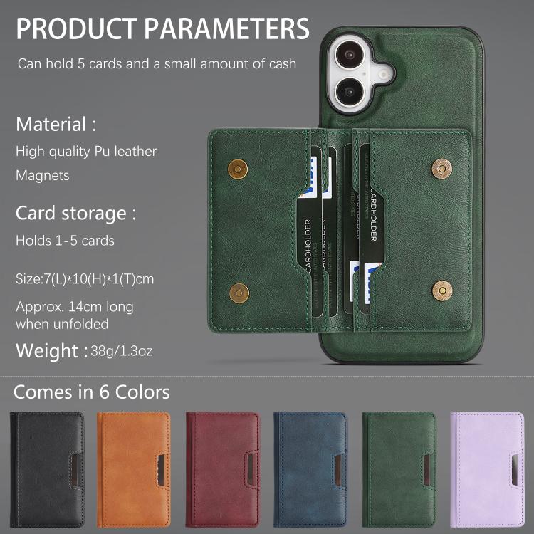 For iPhone 17 Kalebol Strong MagSafe Magnetic Two-Fold Card Bag Leather Phone Case(Green) by Kalebol