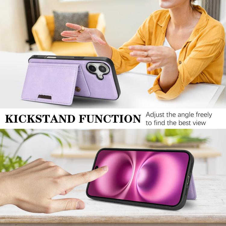 For iPhone 17 Kalebol Strong MagSafe Magnetic Two-Fold Card Bag Leather Phone Case(Purple) by Kalebol
