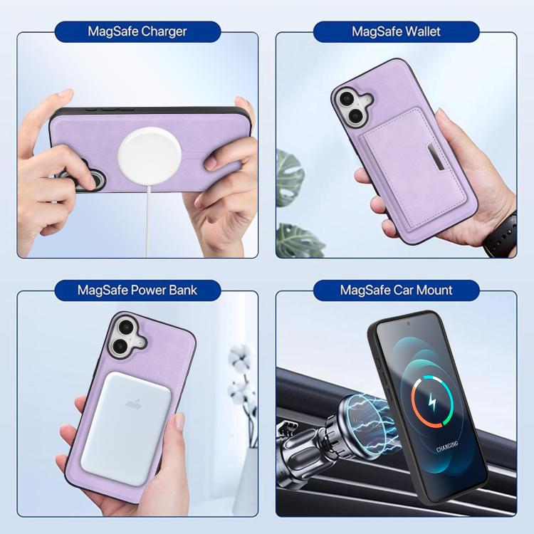 For iPhone 17 Kalebol Strong MagSafe Magnetic Two-Fold Card Bag Leather Phone Case(Purple) by Kalebol