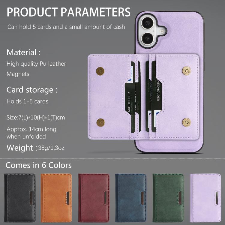 For iPhone 17 Kalebol Strong MagSafe Magnetic Two-Fold Card Bag Leather Phone Case(Purple) by Kalebol