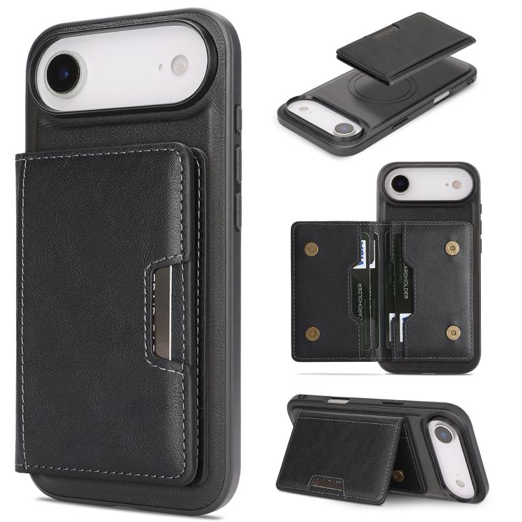 For iPhone Air Kalebol Strong MagSafe Magnetic Two-Fold Card Bag Leather Phone Case(Black) by Kalebol