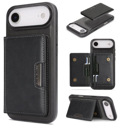 For iPhone Air Kalebol Strong MagSafe Magnetic Two-Fold Card Bag Leather Phone Case(Black) by Kalebol