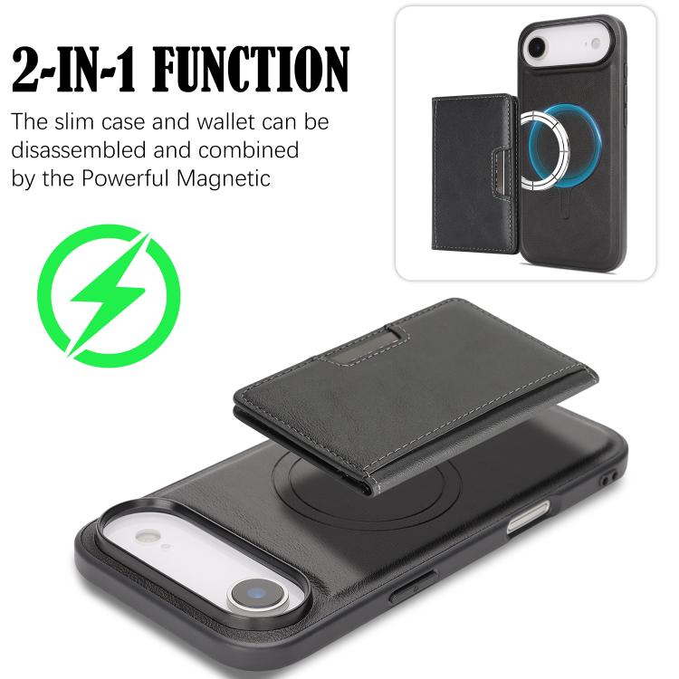 For iPhone Air Kalebol Strong MagSafe Magnetic Two-Fold Card Bag Leather Phone Case(Black) by Kalebol