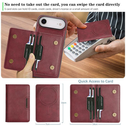 For iPhone Air Kalebol Strong MagSafe Magnetic Two-Fold Card Bag Leather Phone Case(Red) by Kalebol