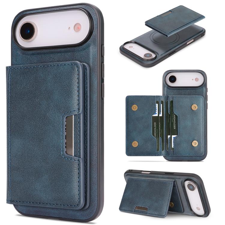 For iPhone Air Kalebol Strong MagSafe Magnetic Two-Fold Card Bag Leather Phone Case(Blue) by Kalebol