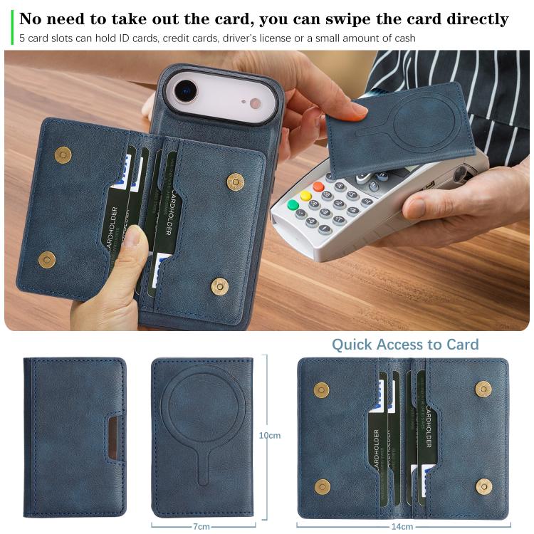 For iPhone Air Kalebol Strong MagSafe Magnetic Two-Fold Card Bag Leather Phone Case(Blue) by Kalebol