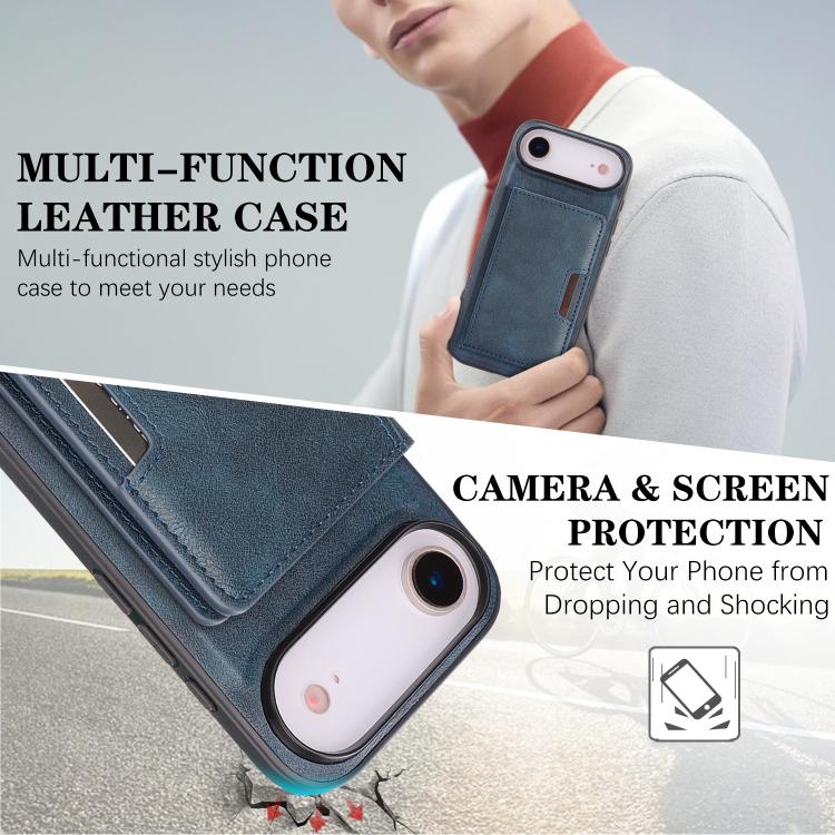 For iPhone Air Kalebol Strong MagSafe Magnetic Two-Fold Card Bag Leather Phone Case(Blue) by Kalebol