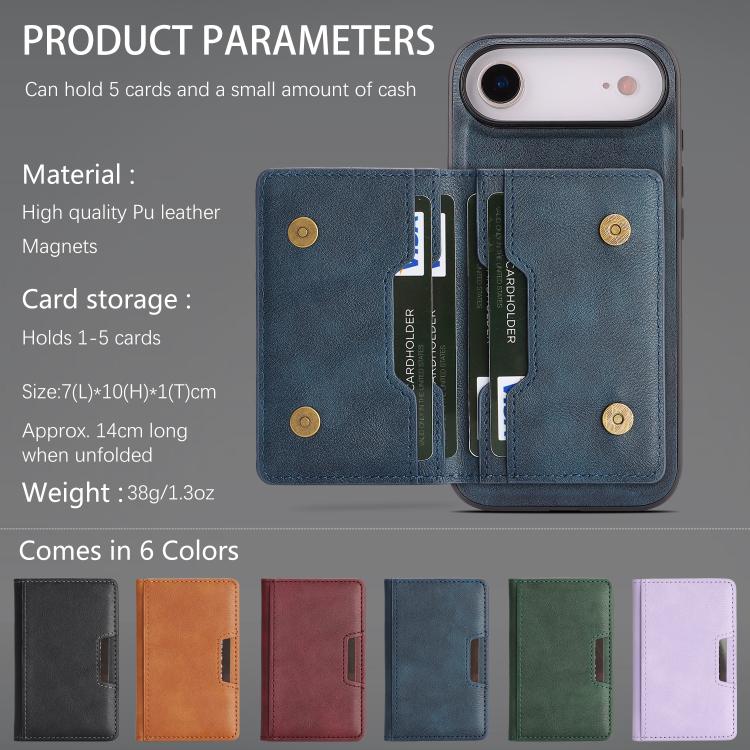 For iPhone Air Kalebol Strong MagSafe Magnetic Two-Fold Card Bag Leather Phone Case(Blue) by Kalebol