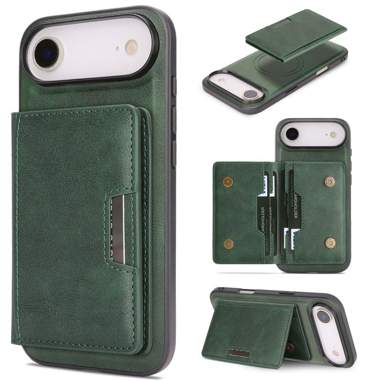 For iPhone Air Kalebol Strong MagSafe Magnetic Two-Fold Card Bag Leather Phone Case(Green) by Kalebol