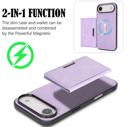 For iPhone Air Kalebol Strong MagSafe Magnetic Two-Fold Card Bag Leather Phone Case(Purple) by Kalebol
