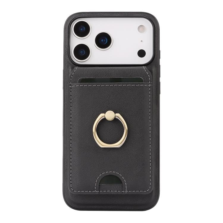 For iPhone 17 Pro Max Kalebol Strong MagSafe Ring Magnetic Card Bag Holder Leather Phone Case(Black) by Kalebol