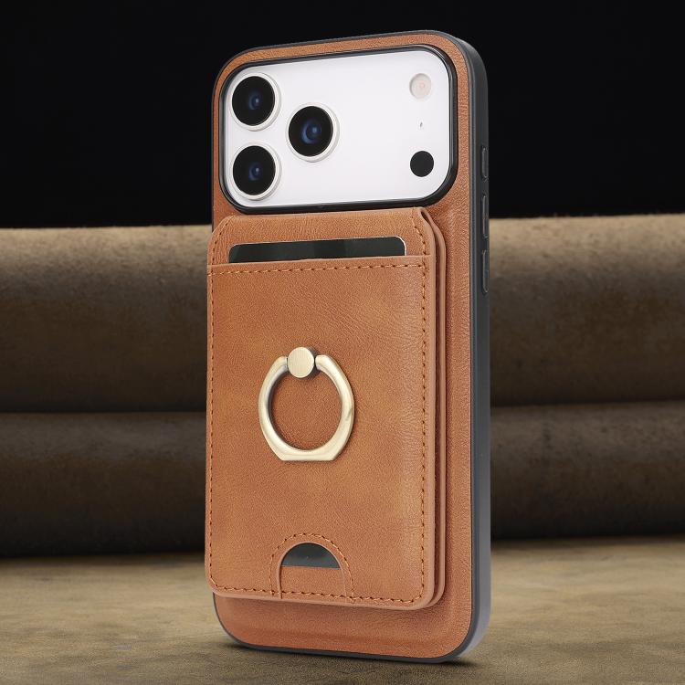 For iPhone 17 Pro Max Kalebol Strong MagSafe Ring Magnetic Card Bag Holder Leather Phone Case(Brown) by Kalebol