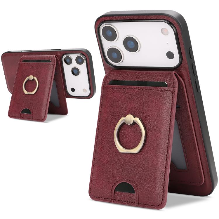 For iPhone 17 Pro Max Kalebol Strong MagSafe Ring Magnetic Card Bag Holder Leather Phone Case(Red) by Kalebol
