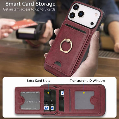 For iPhone 17 Pro Max Kalebol Strong MagSafe Ring Magnetic Card Bag Holder Leather Phone Case(Red) by Kalebol