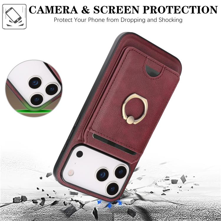 For iPhone 17 Pro Max Kalebol Strong MagSafe Ring Magnetic Card Bag Holder Leather Phone Case(Red) by Kalebol