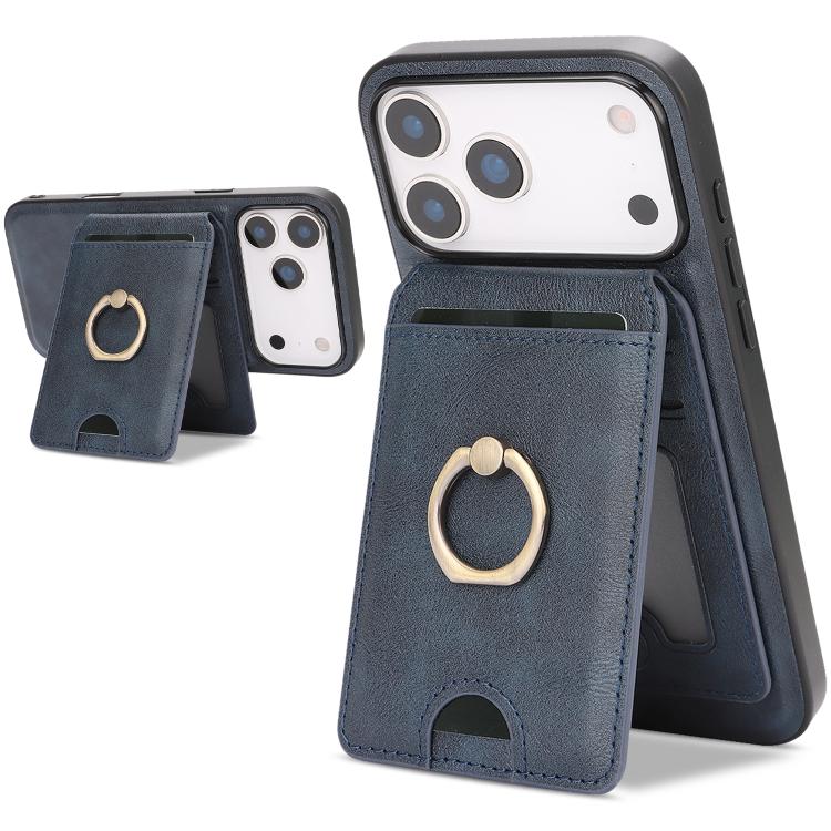 For iPhone 17 Pro Max Kalebol Strong MagSafe Ring Magnetic Card Bag Holder Leather Phone Case(Blue) by Kalebol