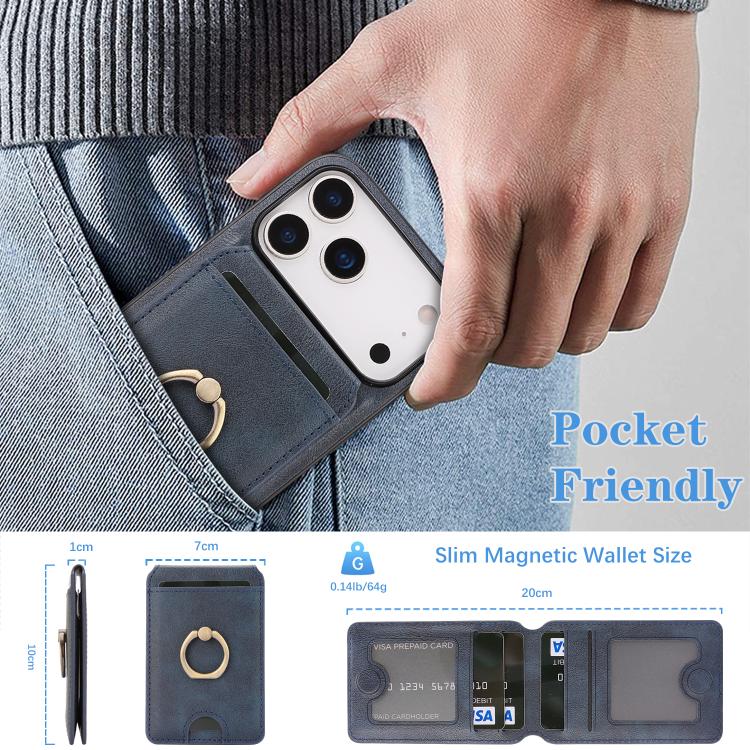 For iPhone 17 Pro Max Kalebol Strong MagSafe Ring Magnetic Card Bag Holder Leather Phone Case(Blue) by Kalebol
