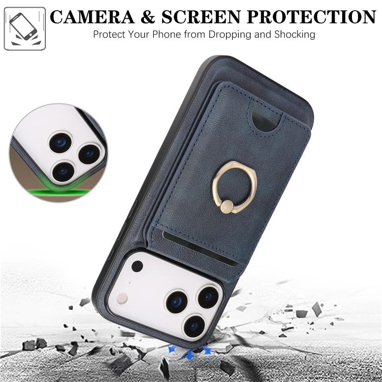 For iPhone 17 Pro Max Kalebol Strong MagSafe Ring Magnetic Card Bag Holder Leather Phone Case(Blue) by Kalebol