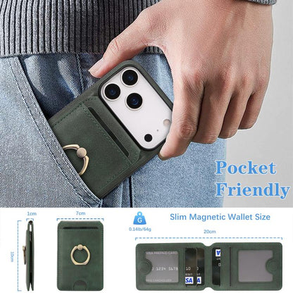 For iPhone 17 Pro Max Kalebol Strong MagSafe Ring Magnetic Card Bag Holder Leather Phone Case(Green) by Kalebol