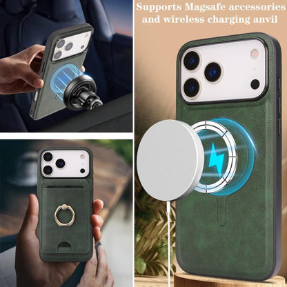 For iPhone 17 Pro Max Kalebol Strong MagSafe Ring Magnetic Card Bag Holder Leather Phone Case(Green) by Kalebol